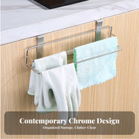 Stainless Metal Towel Holder Drill over Cabinet Door Organizer No Tool Installation over Cabinet Door Rack for Apartment Dwellers, Adults, Pantry
