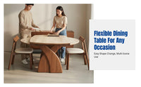 Travertine Sintered Stone Dining Table, Walnut Finish, centralvintage, Extendable, Transformable Round Table, Multi-Functional, Sturdy, Modern