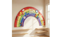 Large Rainbow Play Board Child-Centered Busy Board with Xylophone Multicolor Sensory Wall Panel Space-Saving for Toddlers, Playroom, Classroom