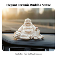 High-End Laughing Buddha Car Ornament Creative Design Ceramic Maitreya Buddha Statue Symbol of Luck and Prosperity Good Fortune Charm for Buddhists, Essence Ual Individuals, Homeowners, Vehicle Interior, Desktop, Meditation Space, Living Room