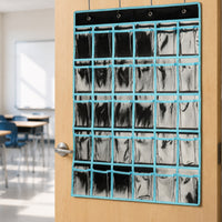 Transparent Pockets Hanging Classroom Pocket Chart Nonwoven Textile Classroom Pocket Chart PVC School Organizer Reinforced Eyelets for Teachers