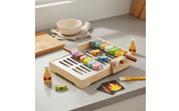 Role Playing Wooden BBQ Grill Playset Educational Method Inspired Kids Barbecue Playset Polished Border Wooden BBQ Grill Toy Portable Design for Toddlers