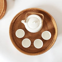 2 Pieces Rattan Tray with Handles Round Rattan Serving Tray Easy to Carry for Home Decor