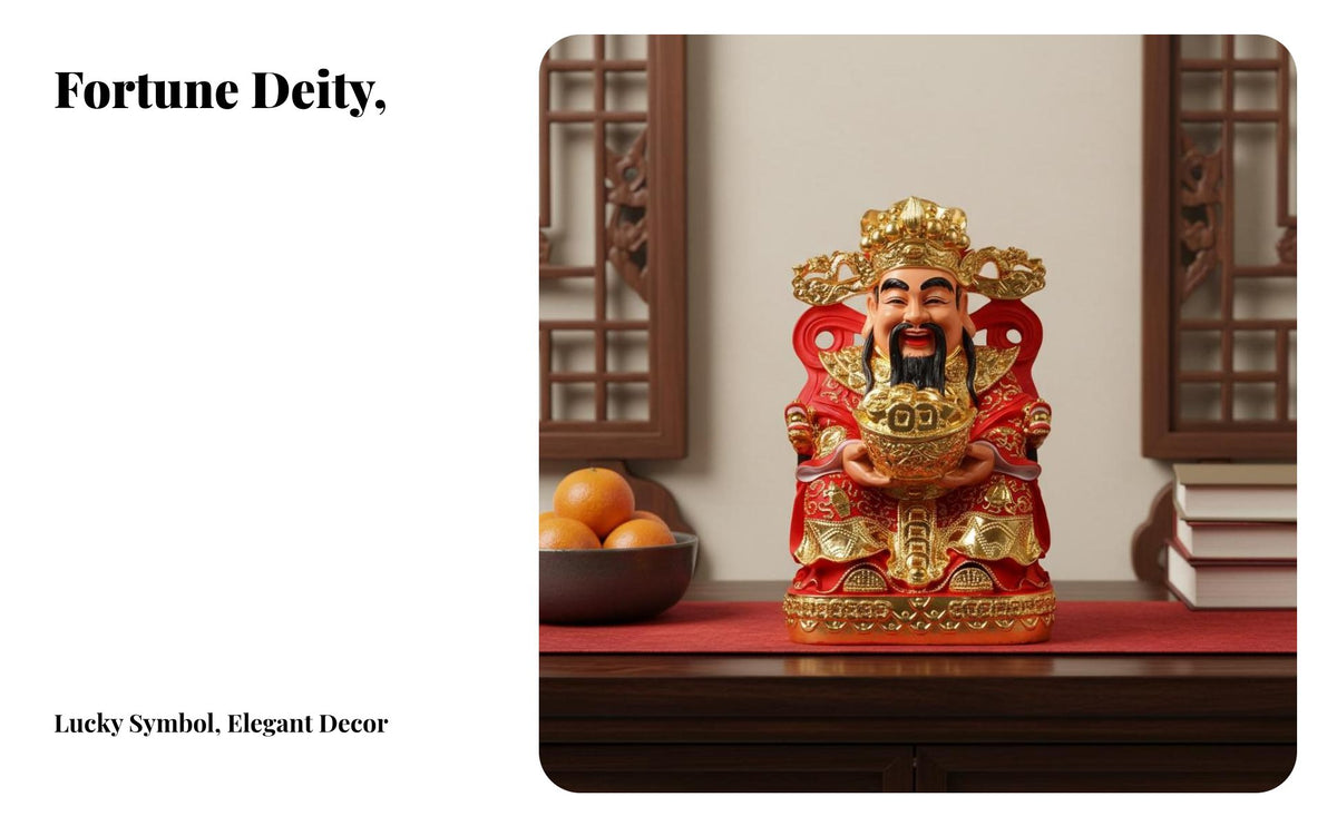 Brings Good Luck Chinese God of Wealth Statue Smiling Face Wealth Deity Figurine Hand-Painted Resin God of Fortune Statue Ideal Gift for Business Owners, Shopkeepers, Homeowners, Office, Living Room, Shop, Entranceway