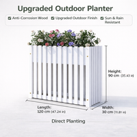 Outdoor Wooden Planter Box with Fence for , Raised Garden Bed Long for Gardeners, Rectangular Flower Freestanding 120x30x90cm