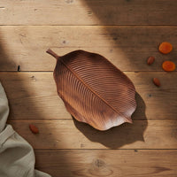 Wooden Leaf Design Tray Walnut Wooden Tray with Carved Texture Handmade for Hosts, Decorators, Tea Time, Tabletop Styling