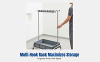 Movable Stainless Steel Mop Holder, Cleaning Tool Rack, Bathroom Organizer, Multi-Hook Shelf