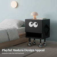 Long-Legged Robot-Shaped Nightstand playful design Bedside Table Narrow silhouette Side Cabinet Multi-Functional for Teens, Adults, Parents, Bedroom, Playroom, Living Room, Hallway