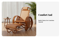 Foldable Design Rattan Rocking Chair Breathable Weave Reclining Rocking Chair Sturdy & Long-Lasting Frame Adjustable Backrest Recliner Deeply Padded Cushions for Seniors, Homeowners, Readers, Rest Ping, Sunroom, Balcony, Backyard
