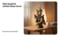 Antiqued Finish Thai Design Buddha Bust Feng Shui Ornament Southeast Asian Decor Statue Peaceful Ambiance Resin Buddha Sculpture Handmade Look for Meditation Practitioners, Spiritual Seekers, Living Room, Temple, Office, Entryway