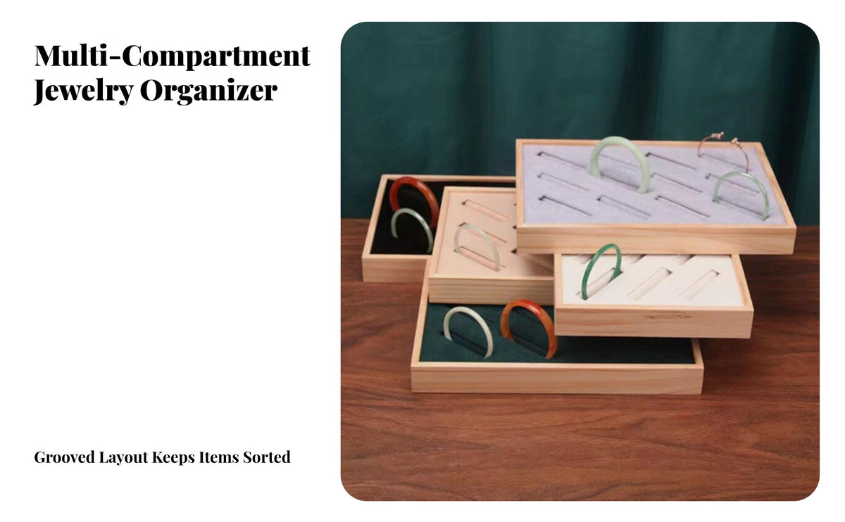 Solid Wood Frame Wooden Bracelet Display Tray Soft Padded Slots Bracelet Display Holder Protects From Scratches for Craft Fairs, Dresser Top