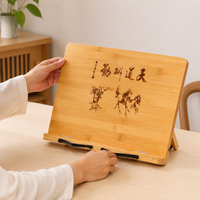 Bamboo Book Stand, Adjustable Folding Support for Reading and Recipes, Ergonomic Book Holder 39x28cm