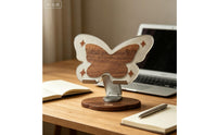 Decorative Computer Riser Heat Dissipation Butterfly Laptop Stand 360° Rotating Hardwood Base and Acrylic Tablet Stand for Home Office