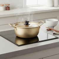 Induction and Gas Compatible Korean Ramen Pot Multi-Purpose Instant Pasta Pot Easy to Clean Double Handle Stockpot Lightweight for Singles, Students, Home Kitchen, Dorm Room