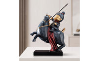 Equestrian Fighter Sculpture Horse Statue Decorative Knight Statue with Horse Historical Decor for Collectors, History Buffs, Bookshelf