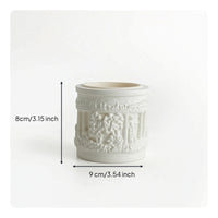 Embossed Cylindrical Flower Pot Classical Pot with Raised Design Pattern Vintage Decorative Planter Sculpted for Windowsill