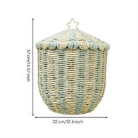 Scalloped Rim Paper Rope Basket Star Handle Lidded Basket Textured Household Storage Decorative