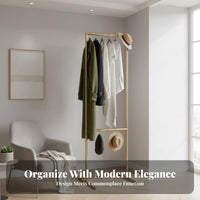 Minimalist Design Single Garment Rack with Shelf Freestanding Clothes Stand Space-Saving Storage Furniture Easy Assembly for Apartment Dwellers, Students, Renters, Living Room, Bedroom, Entryway, Closet