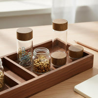 Clear Body Mini Glass Jar Small Storage Bottle Wooden Lid Airtight Seasoning Jar for Travelers, Commuters, Camping