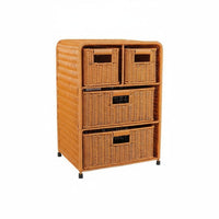 Nordic Design 3-Drawer Woven Chest Multi-Purpose 3-Tier Woven Basket Stand Handwoven Storage Cabinet Sturdy Frame for Homeowners, Students, Parents, Bedroom, Living Room, Hallway, Bathroom