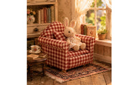 Padded Armrests 1:12 Dollhouse Sofa Wood and Textile Checkered Upholstered Sofa Cushioned Dollhouse Couch Rounded Back