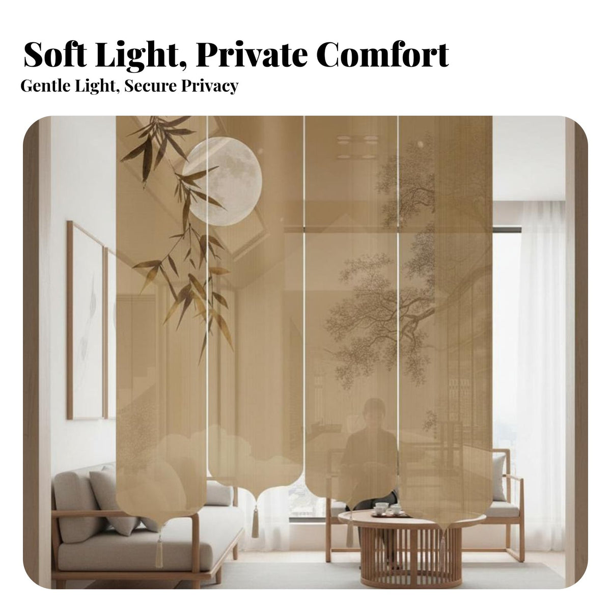 Soft Room Divider Chinese Aesthetic Hanging Screen Light Filtering Partition Curtain Ink Wash Painting Prints Space Separator Multifunctional for Interior Designers, Office Managers, Doorway, Bedroom, Restaurant, Bathroom