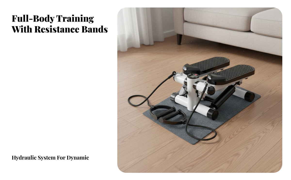 Mini Stepper Compact Design Stair Stepper with Resistance Bands Quiet Hydraulic Stepping Machine for Beginners, Seniors, Office