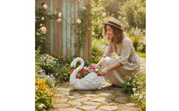 Swan Planter Resin Swan Sculpture with Planter Decorative Flower Pot for Homeowners