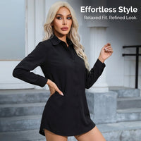 Shirts for Women Oversized Blouse with Tennis-Style Collar Design, Loose Fit Beach Cover Up in Polyester Material