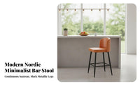 Nordic design Upholstered Bar Stool with Backrest Modern Minimalist Design Counter Chair Stable Base Seating Furniture Integrated Footrest for Homeowners, Adults, Restaurant Owners, Kitchen Island, Shop, Cafe, Dining Room