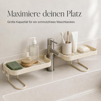 Kitchen Bathroom Faucet Storage Rack Wall-Mounted Organizer Shelf No-Drill