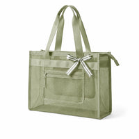 Top Zipper Closure Rectangular Mesh Tote Bag Stands Upright Mesh Beach Tote Large Capacity