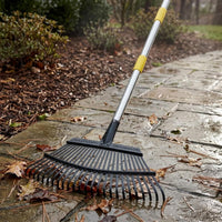 Long Handle Fan Rake Yellow Accents Metal Tine Rake Black Yard Tool Wide Head