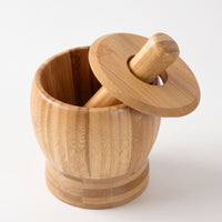 Stable Base Bamboo Mortar and Pestle Natural Mortar and Pestle Set Manual Garlic with Lid Traditional for Home Cooks, Kitchen, Meal Prep