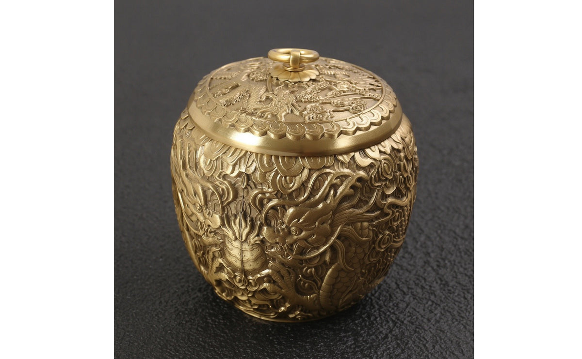 Copper Tea Canister Embossed Tea Canister with Lid Shiny Storage Container for Collectors