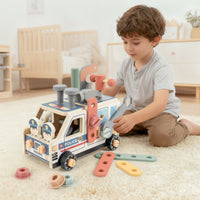 Pretend Play Kids Wooden Truck Tool Set Take-Apart Wooden Tool Truck Interactive Construction for Preschoolers