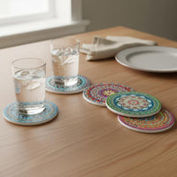 8 Pieces Mandala Wooden Coaster Set Table Protection Mandala Pattern Drink Coasters Heat-Resistant Wooden Beverage Coasters for Office Desk