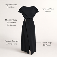 Maxi Dresses for Women UK with Three Quarter Sleeve and Round Neck, Plus Size for Curvy Korean Style Dress