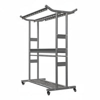 Heavy Duty Mobile Clothes Drying Rack Windproof Hanger Holes Rolling Garment Rack with Shelves Freestanding Clothes Airer for Courtyard