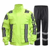 Long-Lasting Reflective Rain Suit Windproof High Visibility Rain Suit Adjustable Fit Fluorescent Safety Jacket and Pants Taped Sealed Seams for Road Workers, Emergency Responders, Cyclists, Roadside Work, Construction Sites