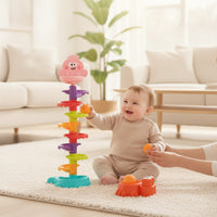Ball Drop Toy with Launcher 9-Level Spiral Structure Ball Drop Toy Multicolor Plastic for Toddlers, Playroom, Home