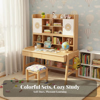Kids Desk and Chair Set Sturdy Construction Solid Wood Student Desk Ergonomic Design Student Writing Table with Storage for Girls, Boys, Bedroom, Home