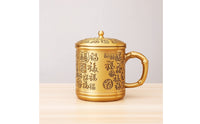 Lidded Tea Cup with Handle Golden-Brass Teacup Drinkware for Collectors