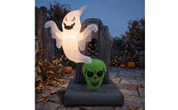 Lighted Inflatable Tombstone with Ghost Outdoor Inflatable Ghost with Tombstone Spooky Inflatable Halloween Decoration Scary for Lawn