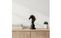 Chess Knight Figurine Resin Chess Knight Sculpture Horse Head Sculpture Tabletop Ornament Gold-Toned for Collectors, Shelf