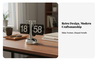 European Design Retro Flip Clock Decorative Accent Automatic Flip Clock Minimalist for Vintage Enthusiasts, Students, Desktop, Bedroom