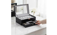 2-Tier Watch and Jewelry Box Debris-Resistant-Resistant 12-Compartment Watch Display Case 2-Tier Jewelry Organizer Soft Interior
