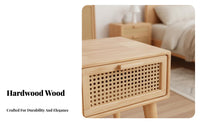 Multi-Purpose Design Desk with Storage Modern Design Cane Woven Mesh Desk Rattan Accents Vanity Table Woven Drawer Fronts for Students, Adults, Professionals, Bedroom, Small Areas, Study Room