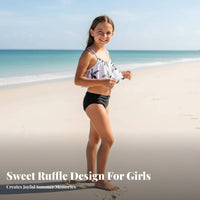 girls' Ruffle Bikini Quick Absorbent Two-Piece Ruffle Bathing Suit Stretch Material High Waist Swim Set for Kids, Teens, Summer Vacation, Swimming