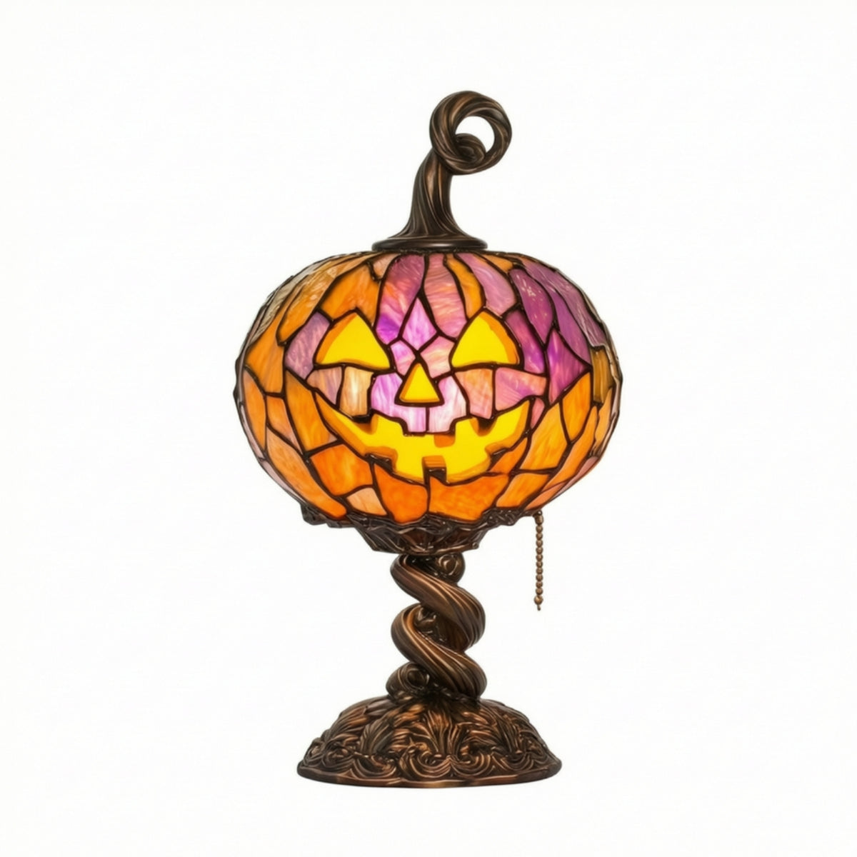 Stained Pumpkin Table Lamp Ornate Pumpkin Lamp with Pull Chain Ambient Light for Living Room